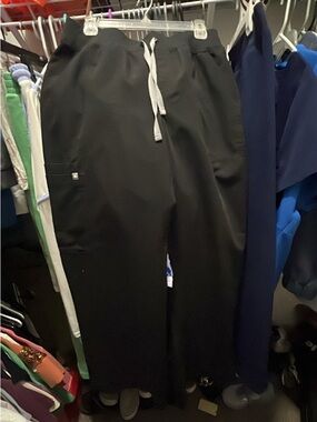 Figs Black Women's Drawstring Scrub Joggers with White Tie